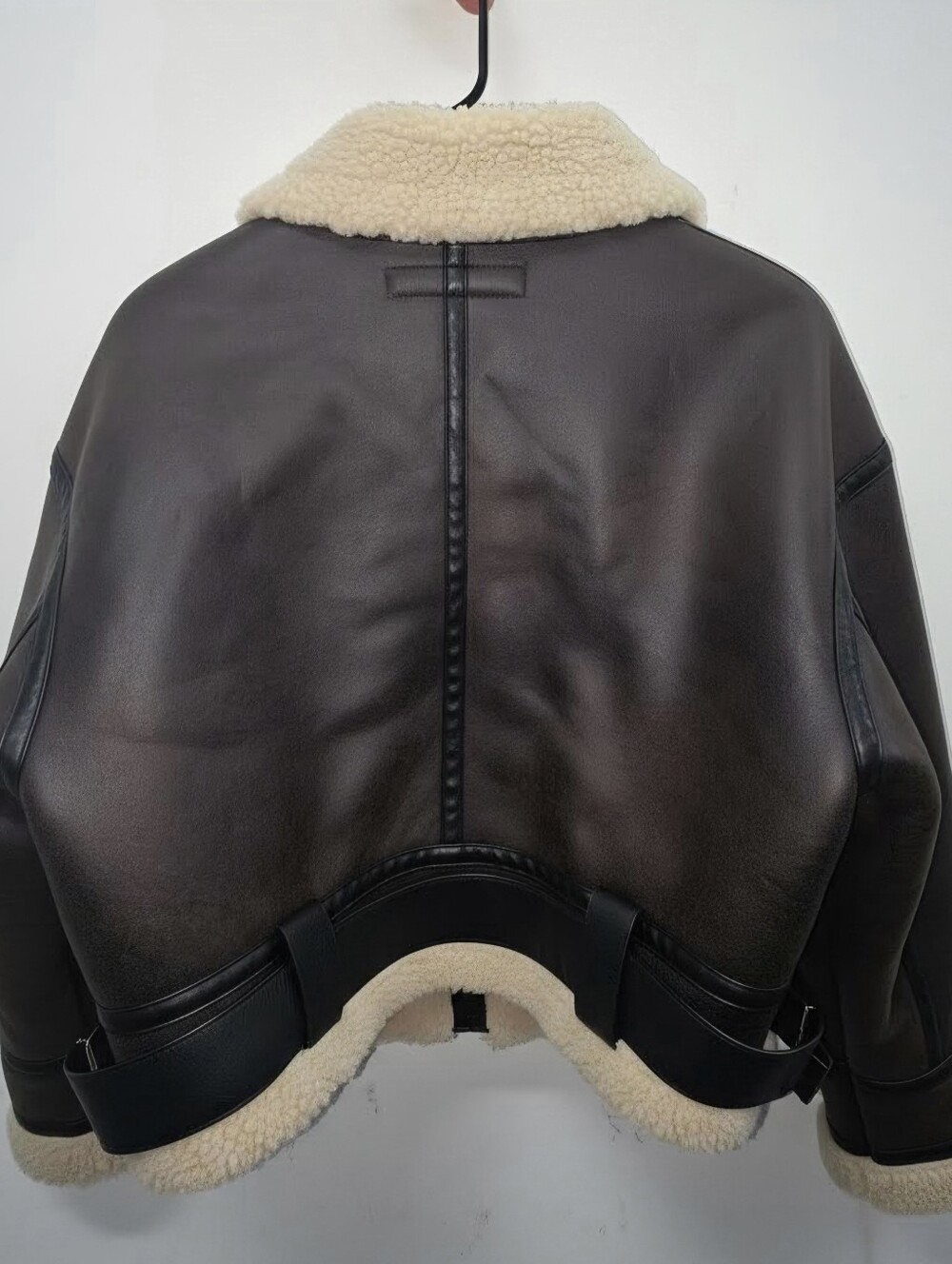 Zara Dark Brown Shearling-Trim Leather Aviator Jacket - Picture 2 of 8
